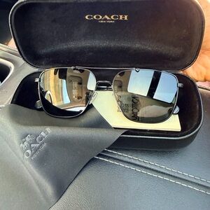 Coach Polarized Aviator Sunglasses - Black Frames, Gray Lenses